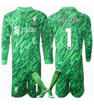 Liverpool Alisson Becker #1 Brankář Venkovní dres komplet pro Děti 2024-25 Dlouhým Rukávem (+ Krátké kalhoty)